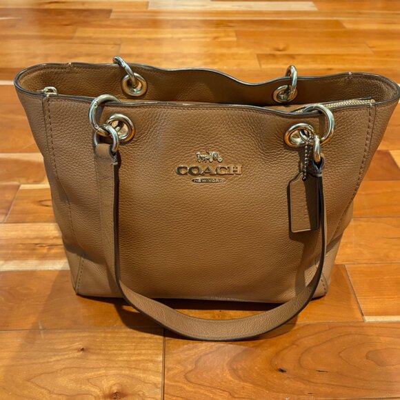 Coach Jes Tote Pebble Leather Saddle Brown Bag 76701 - Picture 1 of 13